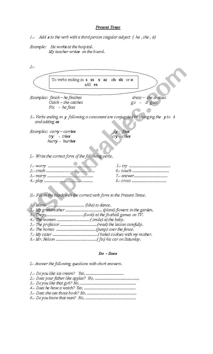 Present tense, wh questions, do-does worksheet