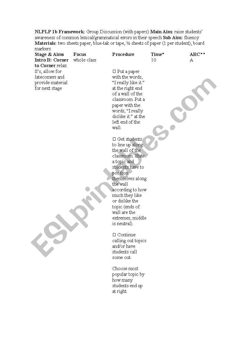 Arc Lesson plan worksheet