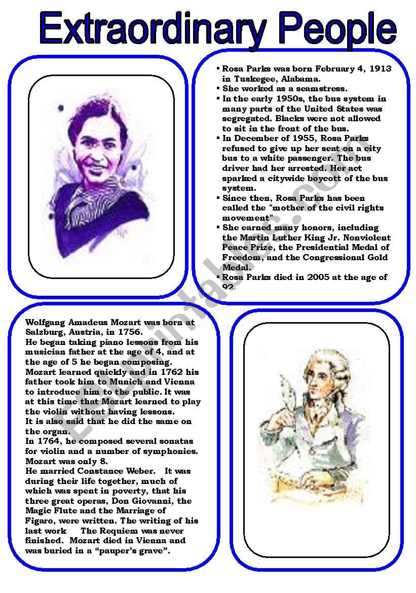 Extraordinary People 2 ...Rosa Parks and Wolfgang Amadeus Mozart (2 pages)