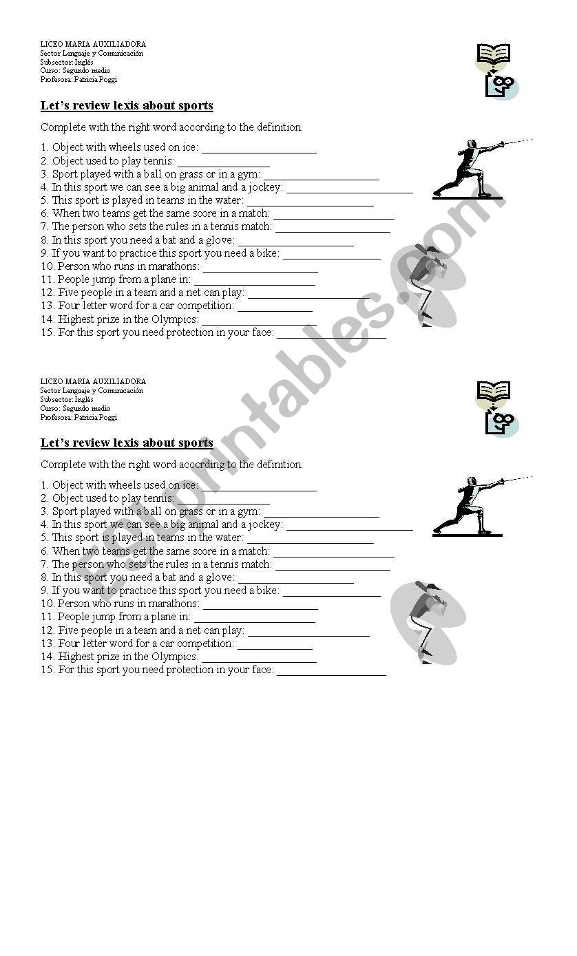 sports worksheet