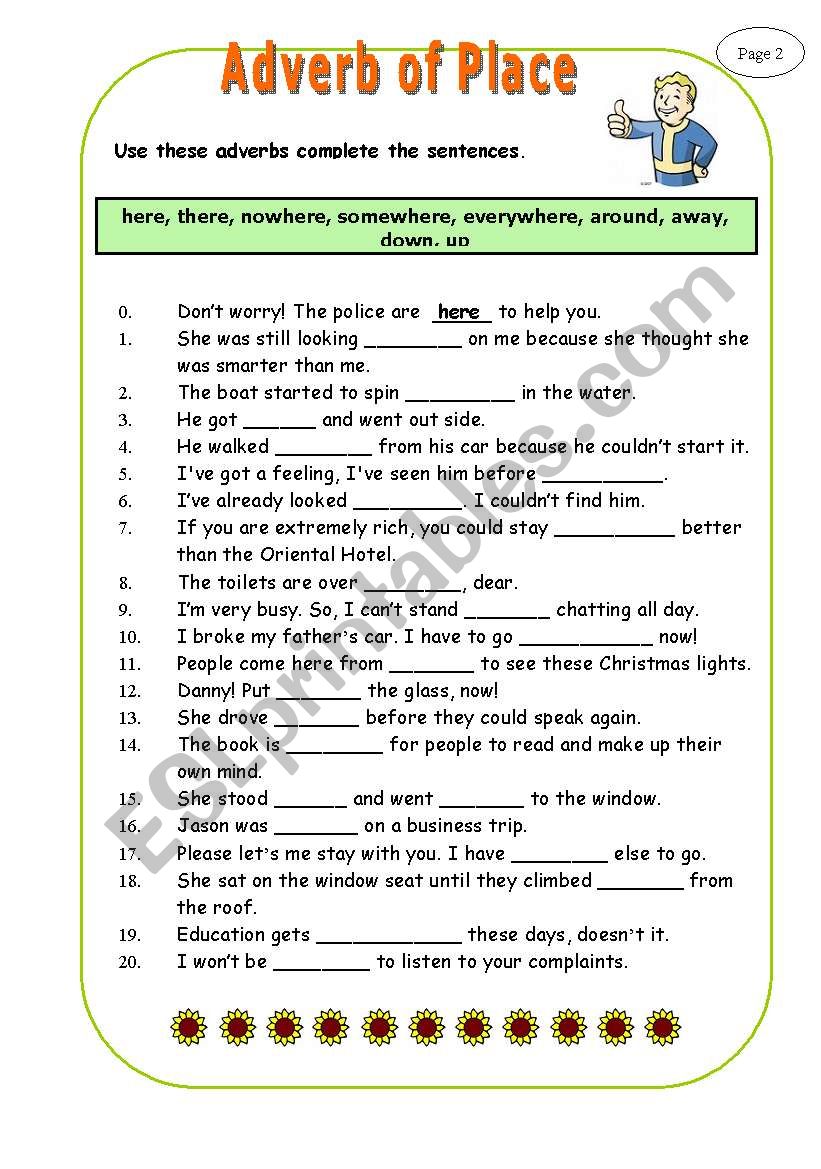 Adverb of Place (two pages) worksheet