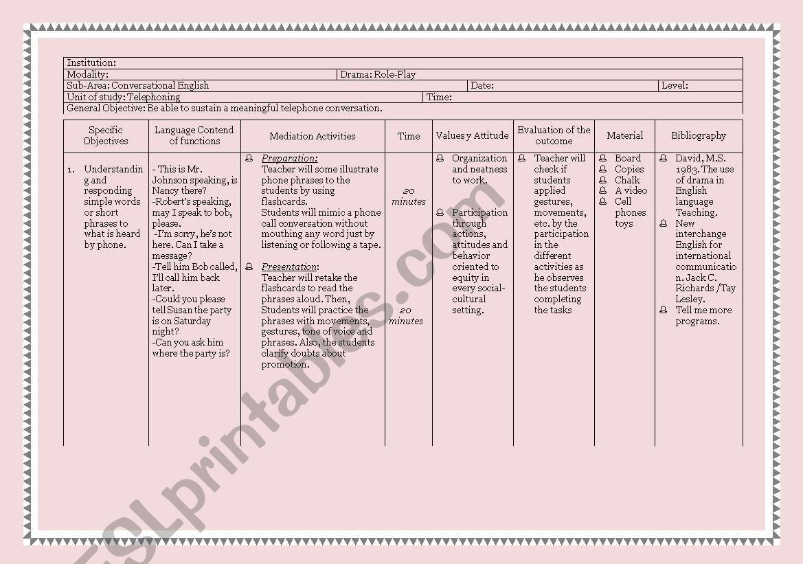 Lesson plan based on role-play #3