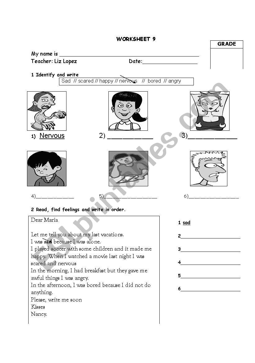 was and feelings worksheet