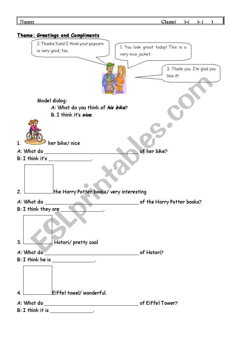 Greetings and Compliments worksheet