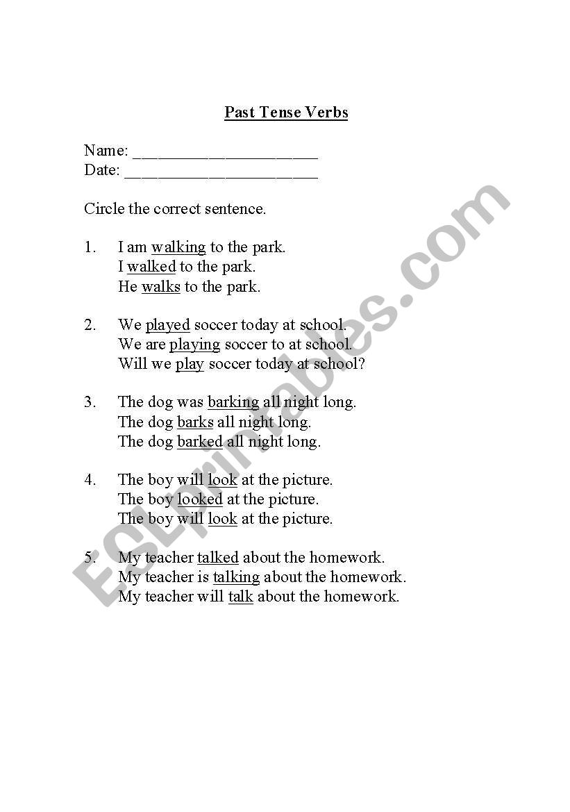 Past Tense Verbs worksheet