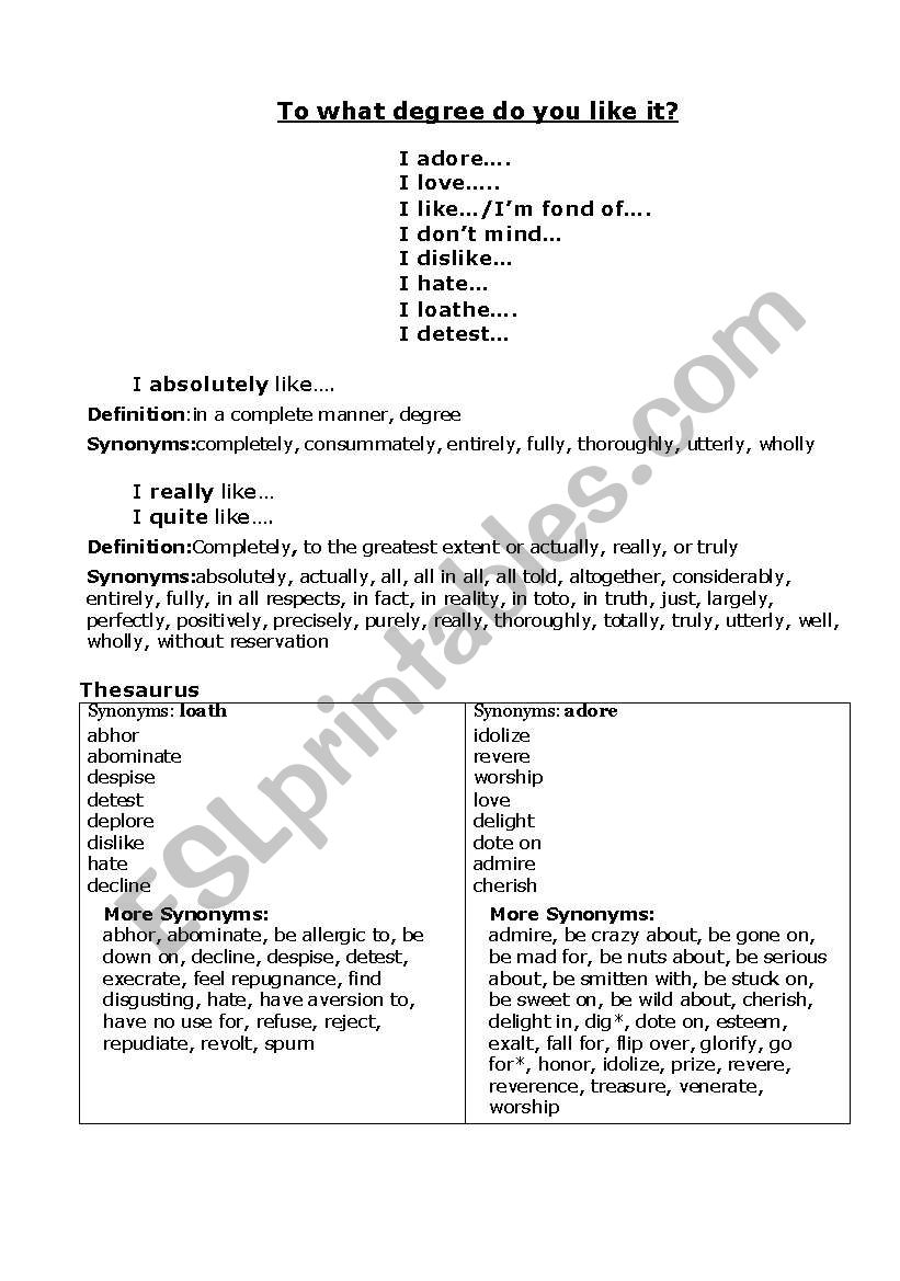 likes & dislikes- part 2  worksheet