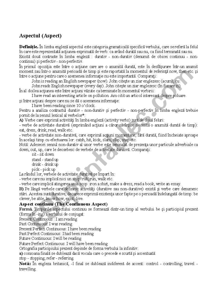 Aspect worksheet