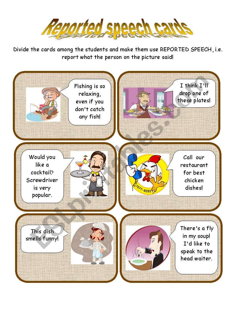 REPORTED SPEECH CARDS worksheet