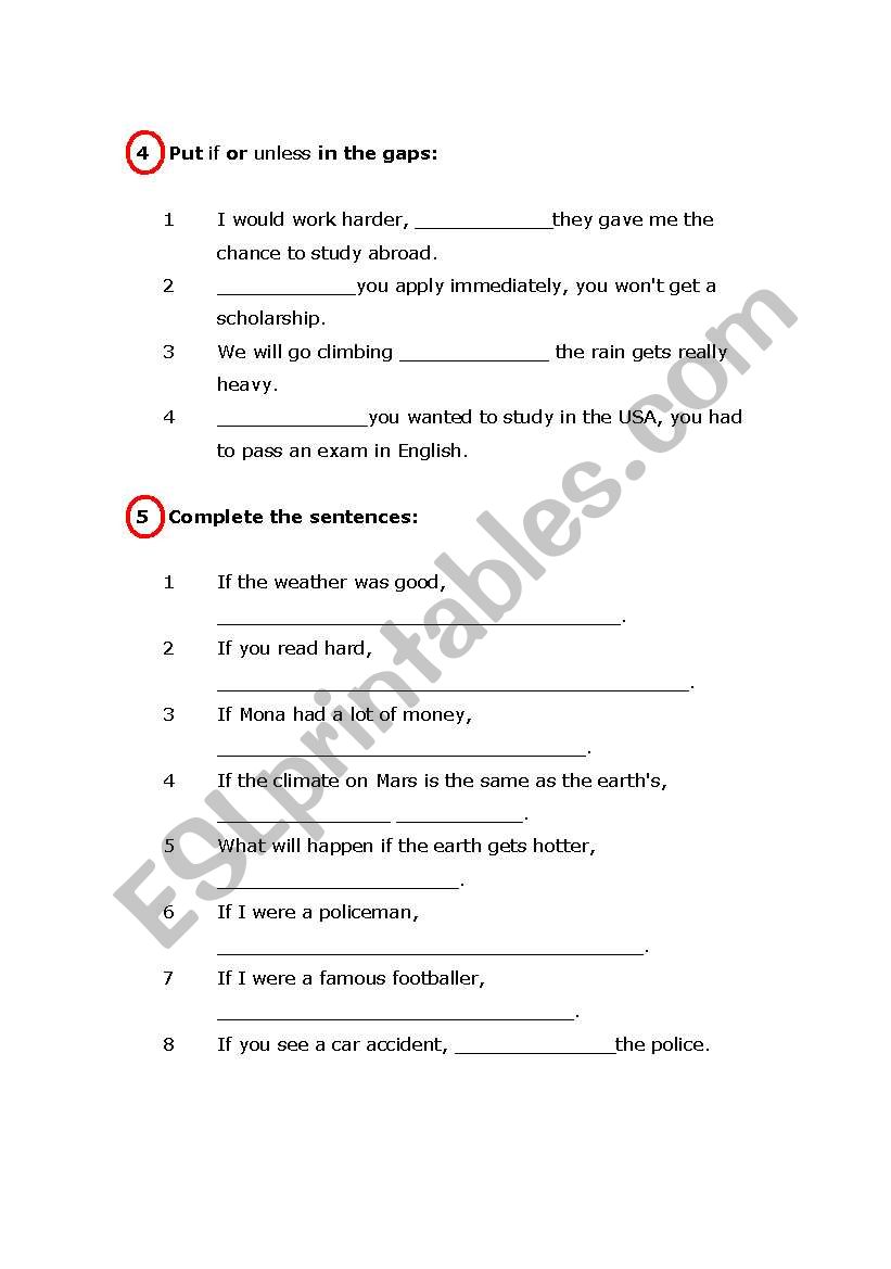 Exercises on CONDIONALS worksheet