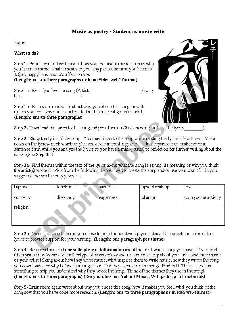 Music as poetry worksheet