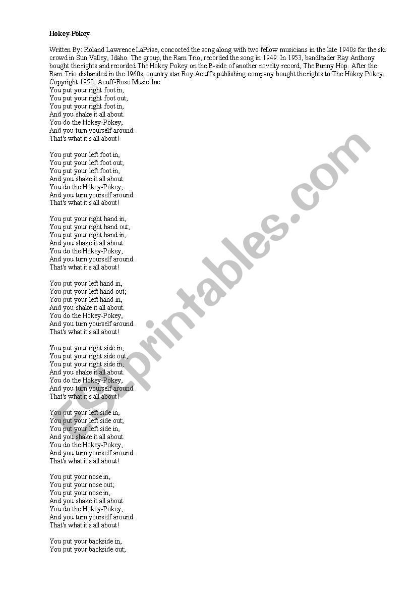 SONGS worksheet