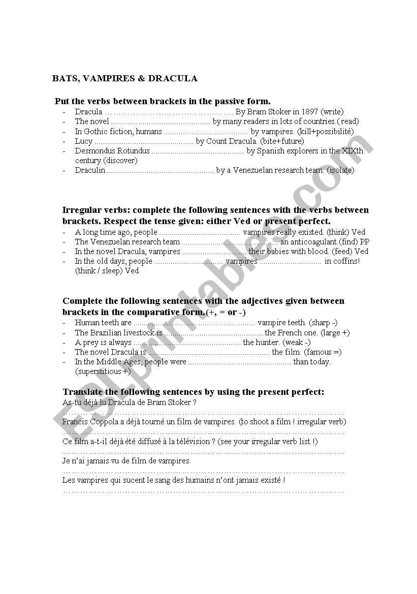 Dracula worksheet