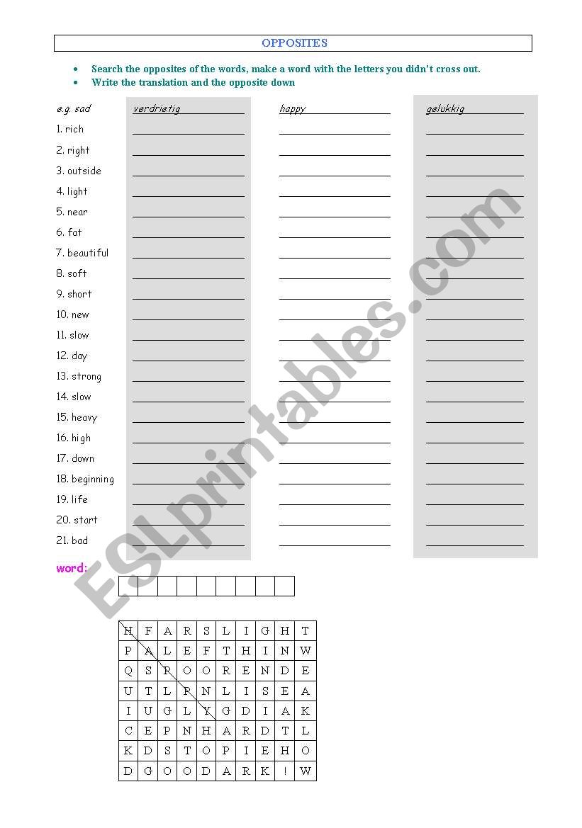 adjectives and opposites worksheet