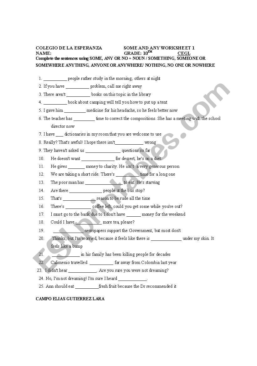 SOME AND ANY worksheet
