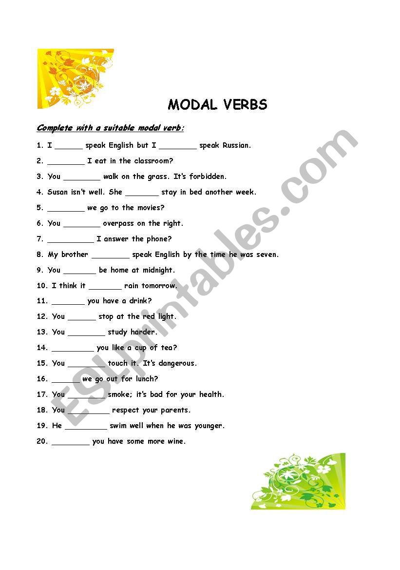 Modal Verbs worksheet