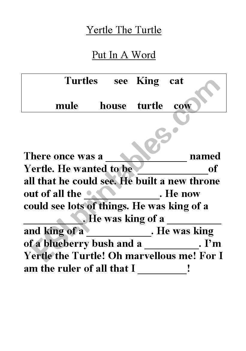 English worksheets yertle the turtle cose activity