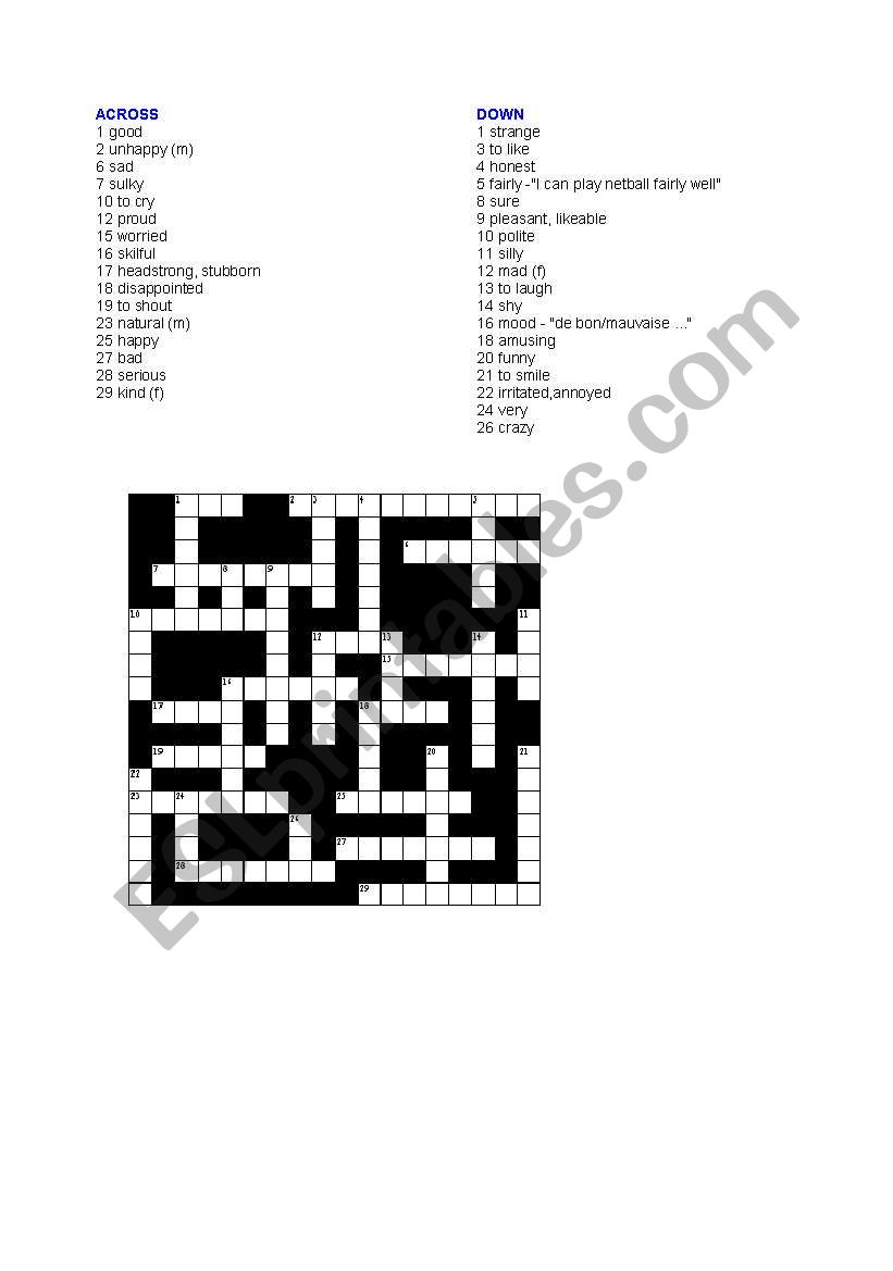 crossword worksheet