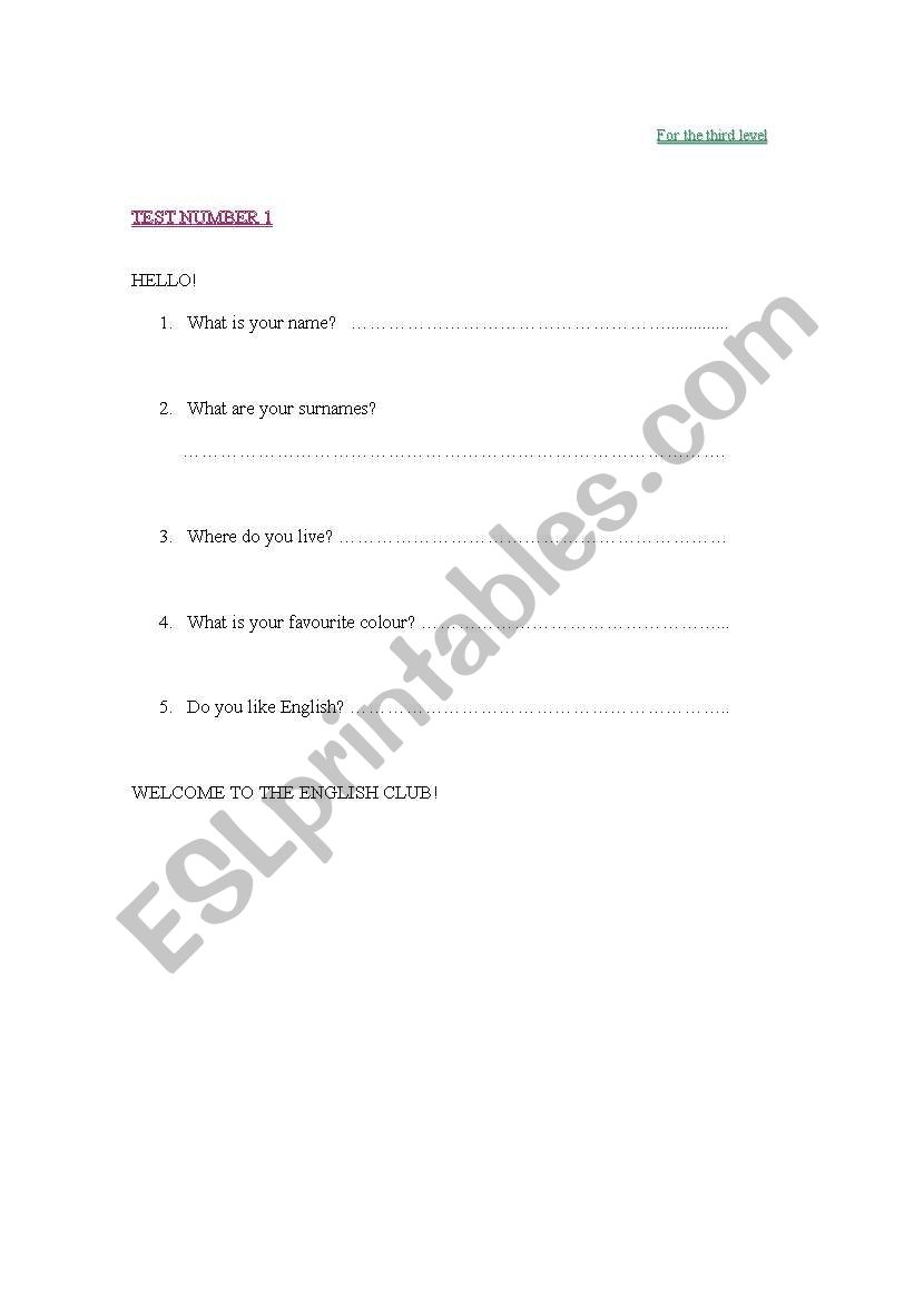 Previous knowledge pupils test