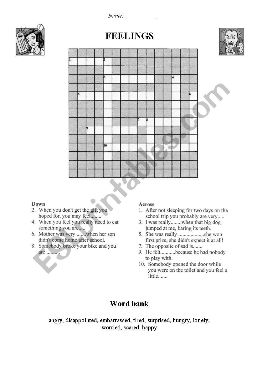 feelings crossword worksheet