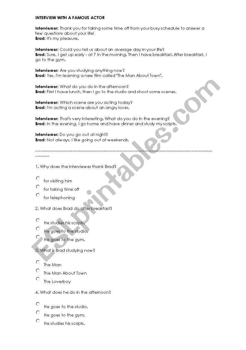 Interview with a famous actor worksheet