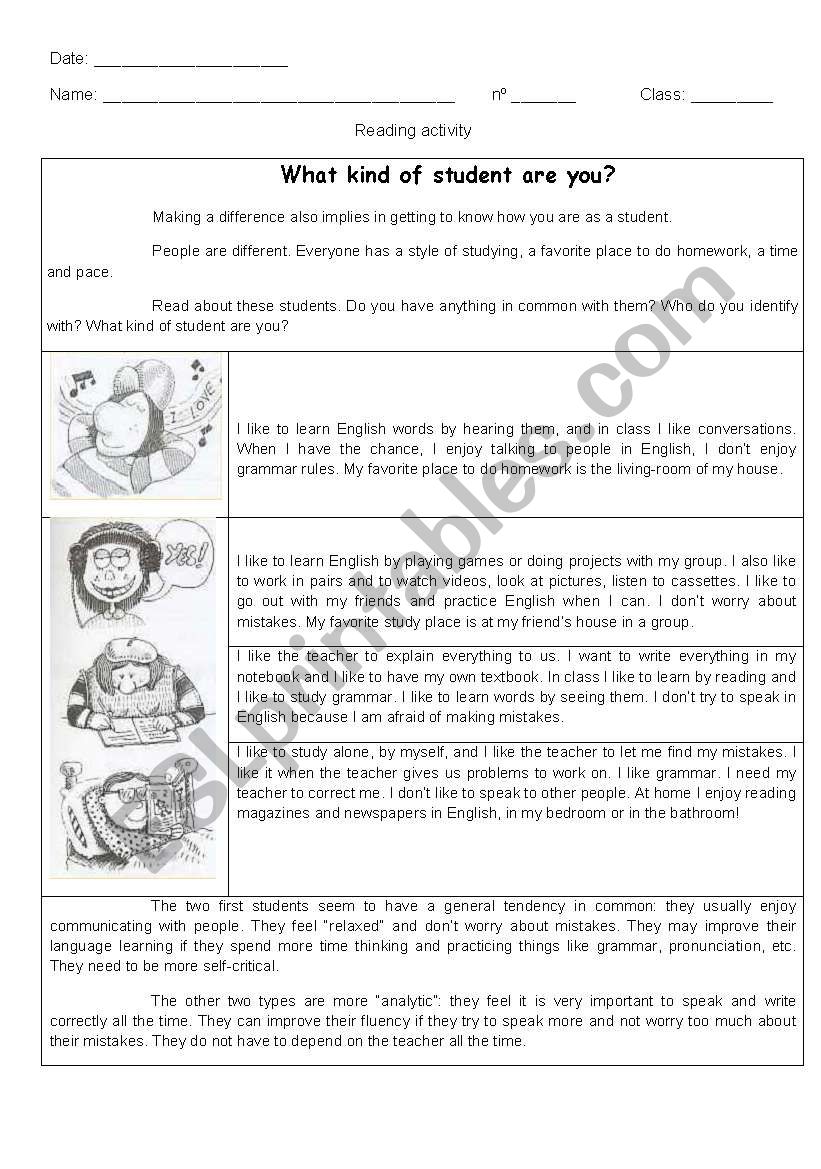 What kind of student are you? worksheet