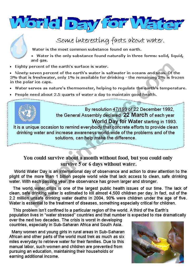 World Day for Water worksheet
