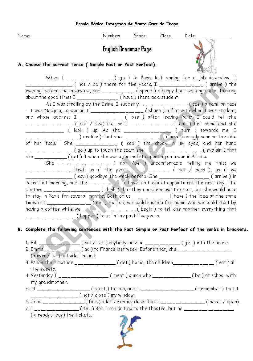 Past Simple or Past Perfect worksheet