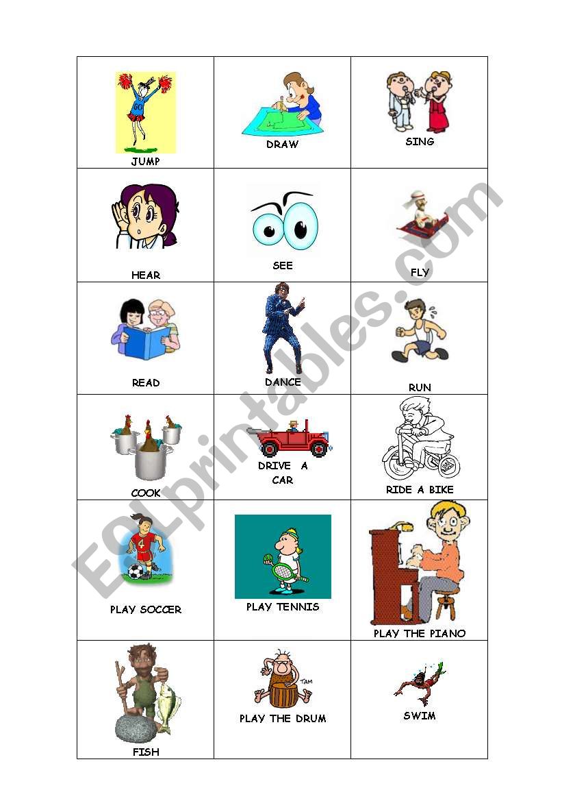 Bingo verbs worksheet