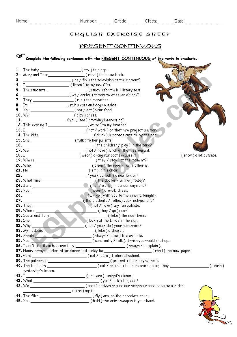 Present Continuous worksheet