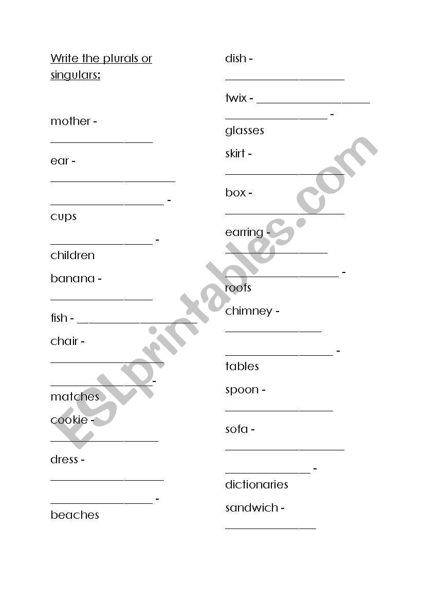 plural/singular worksheet