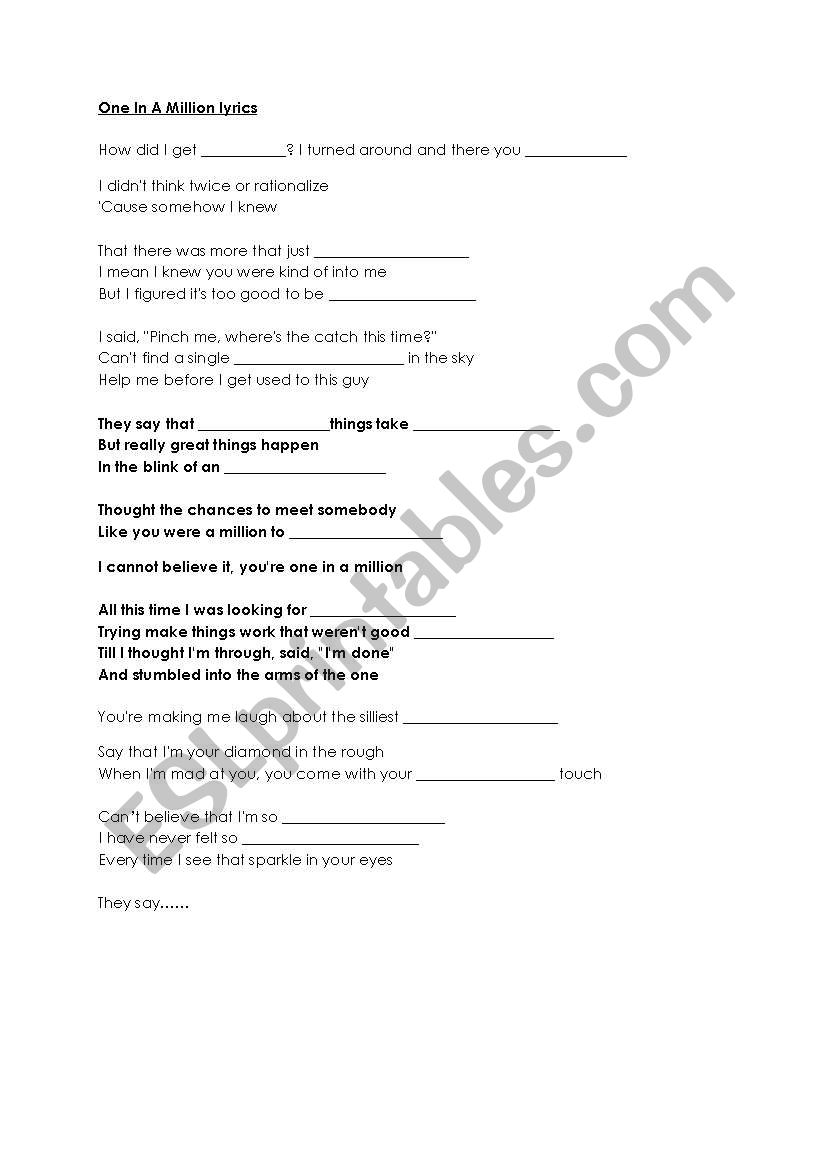 English Worksheets One In A Million By Hannah Montana