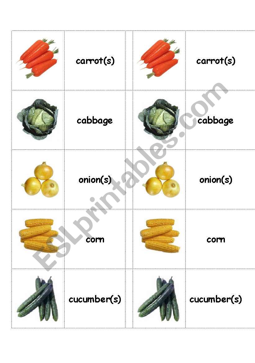 Vegetable Matching Activity worksheet