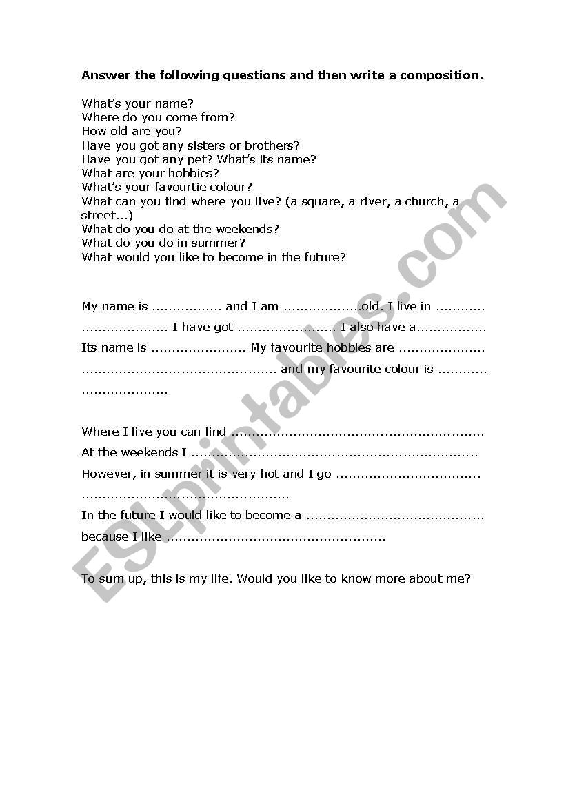 My first essay worksheet