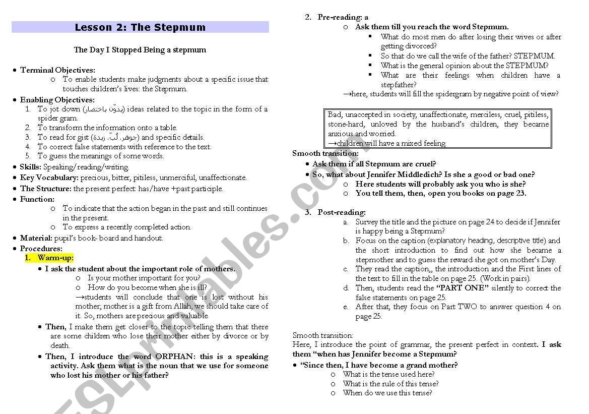 The Stepmum worksheet