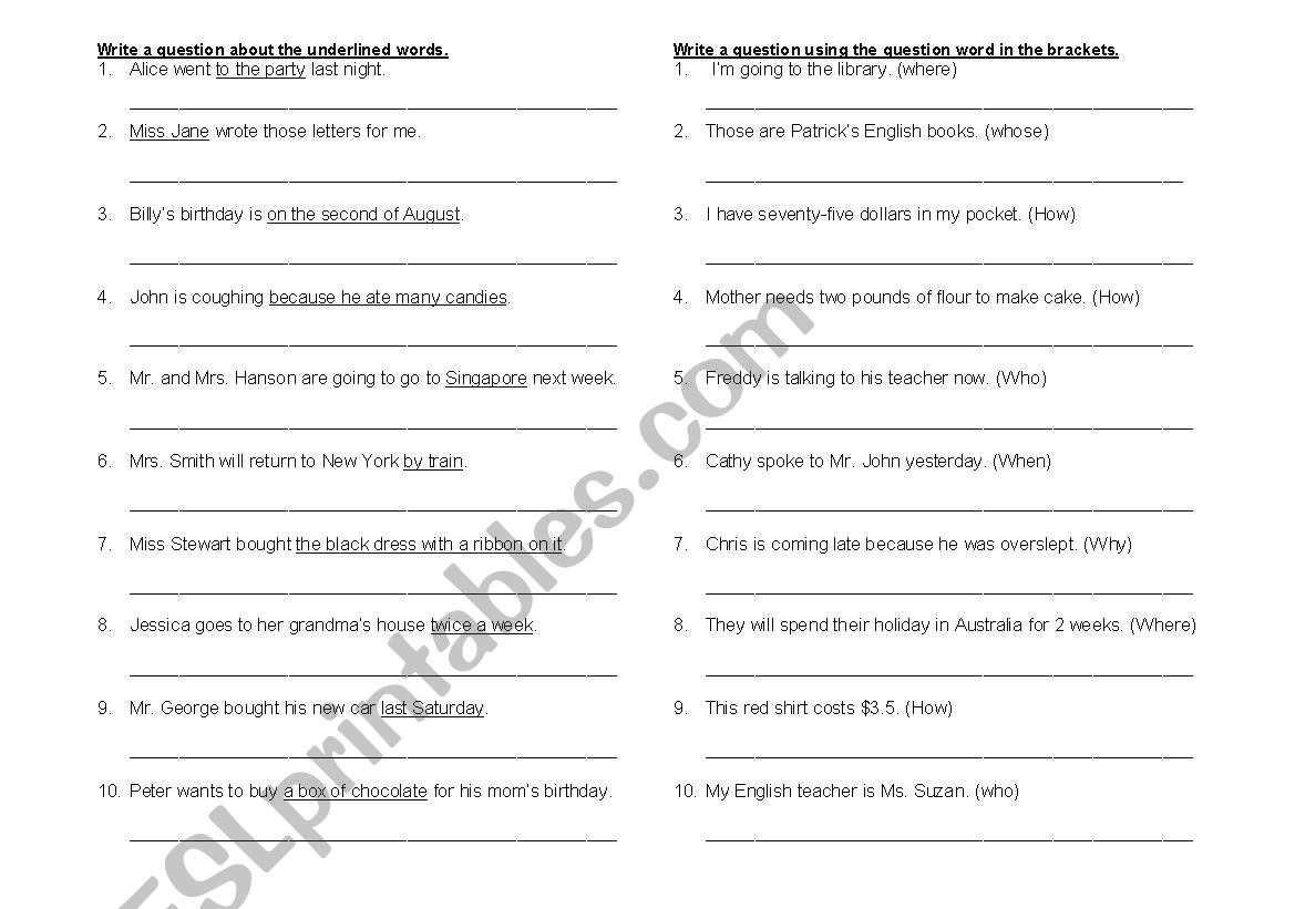 Questions worksheet