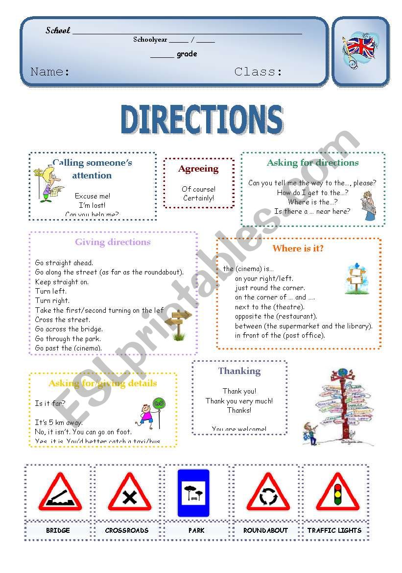 Directions in the City Worksheet / Worksheet - ESL Directions Activities