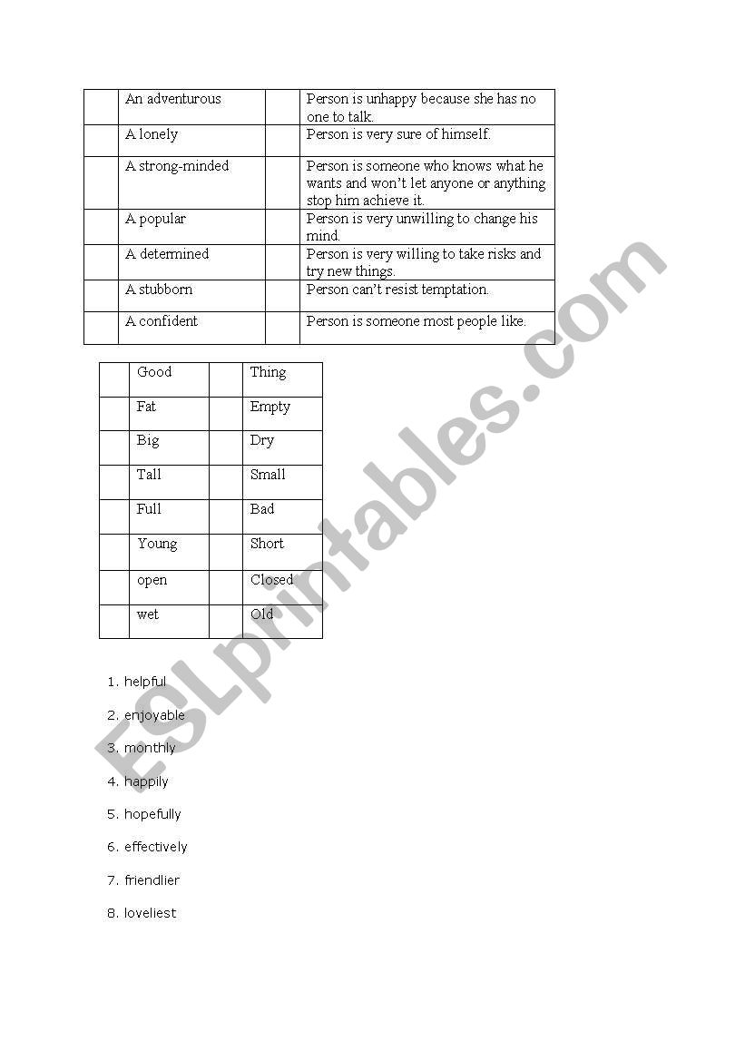 word formation matching worksheet