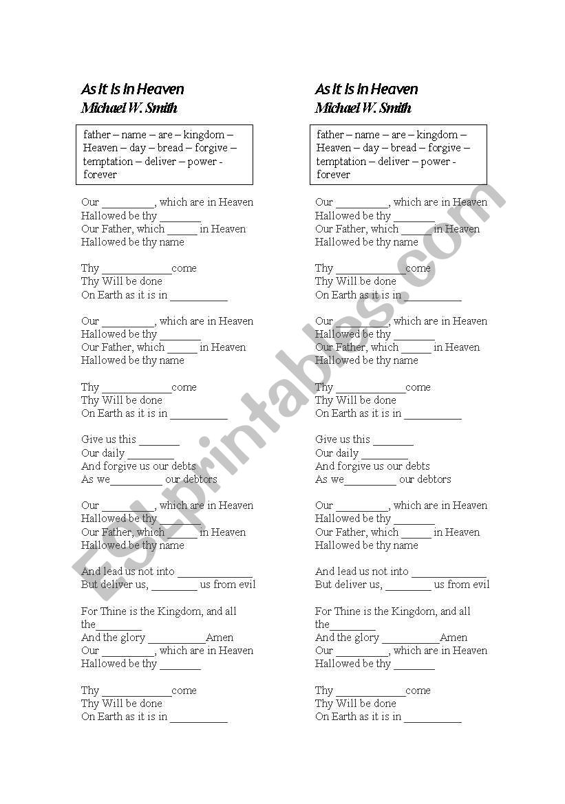 Song activity worksheet