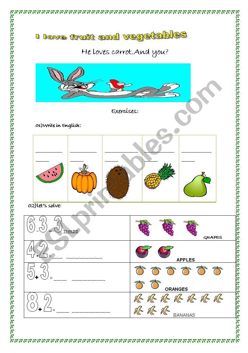 FRUIT AND VEGETABLES worksheet