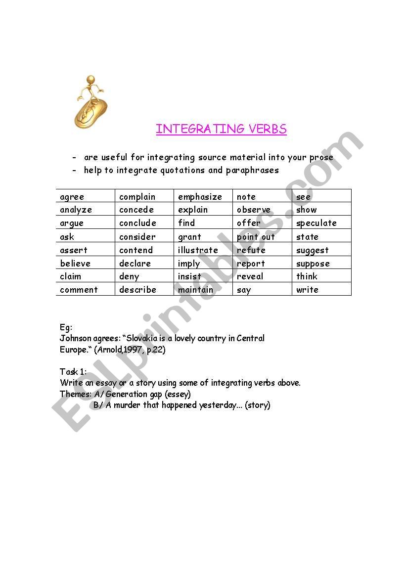 Integrating Verbs worksheet