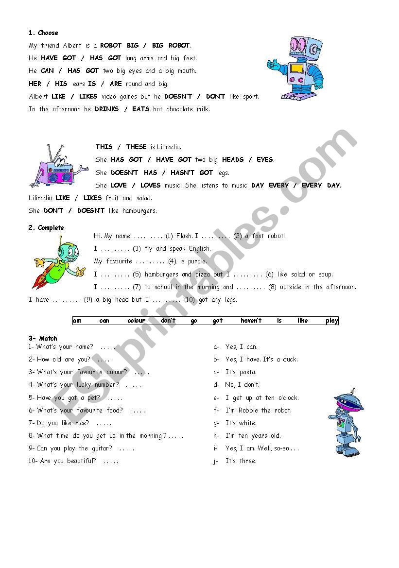 Robots worksheet