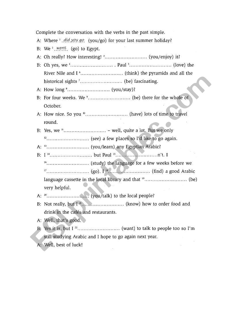 conversation with past simple worksheet