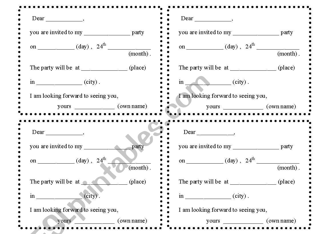 Proper Nouns2 - invitation worksheet