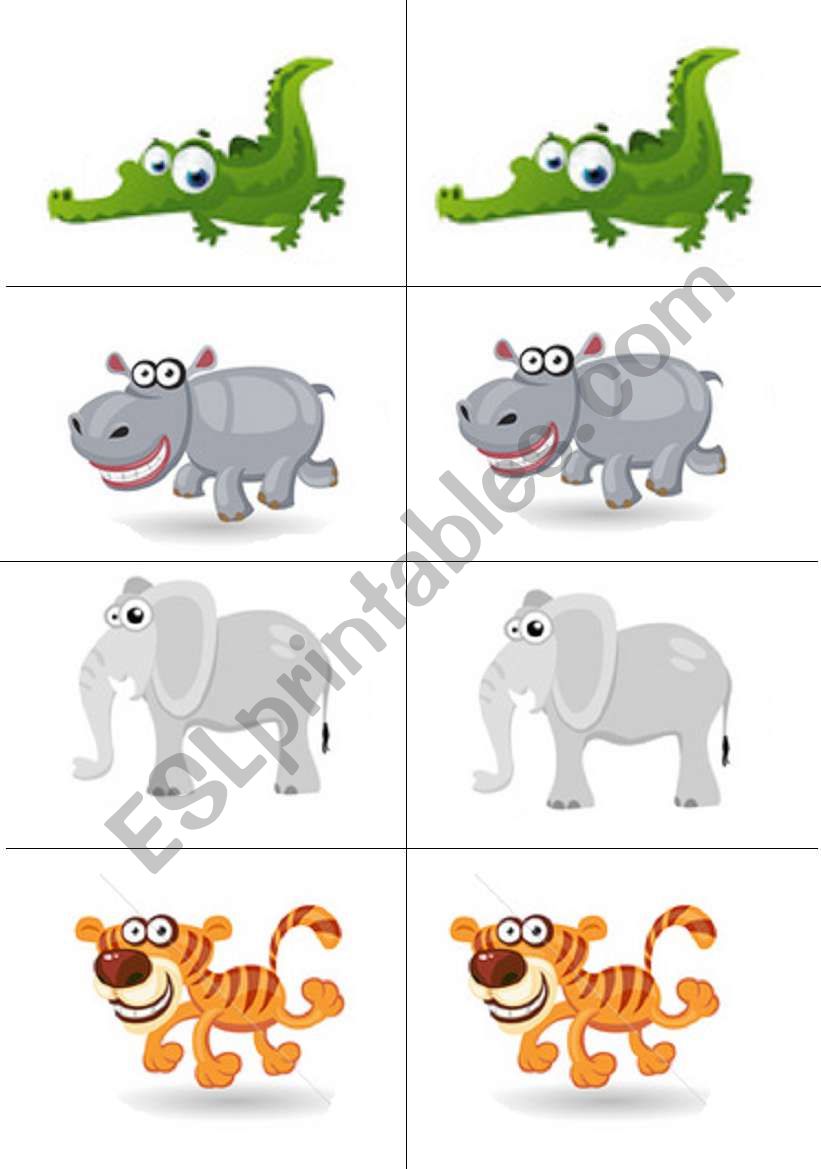 wild animals memory game worksheet