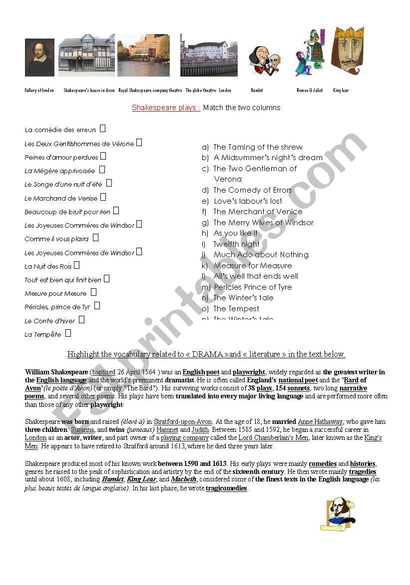 William Shakespeare worksheet