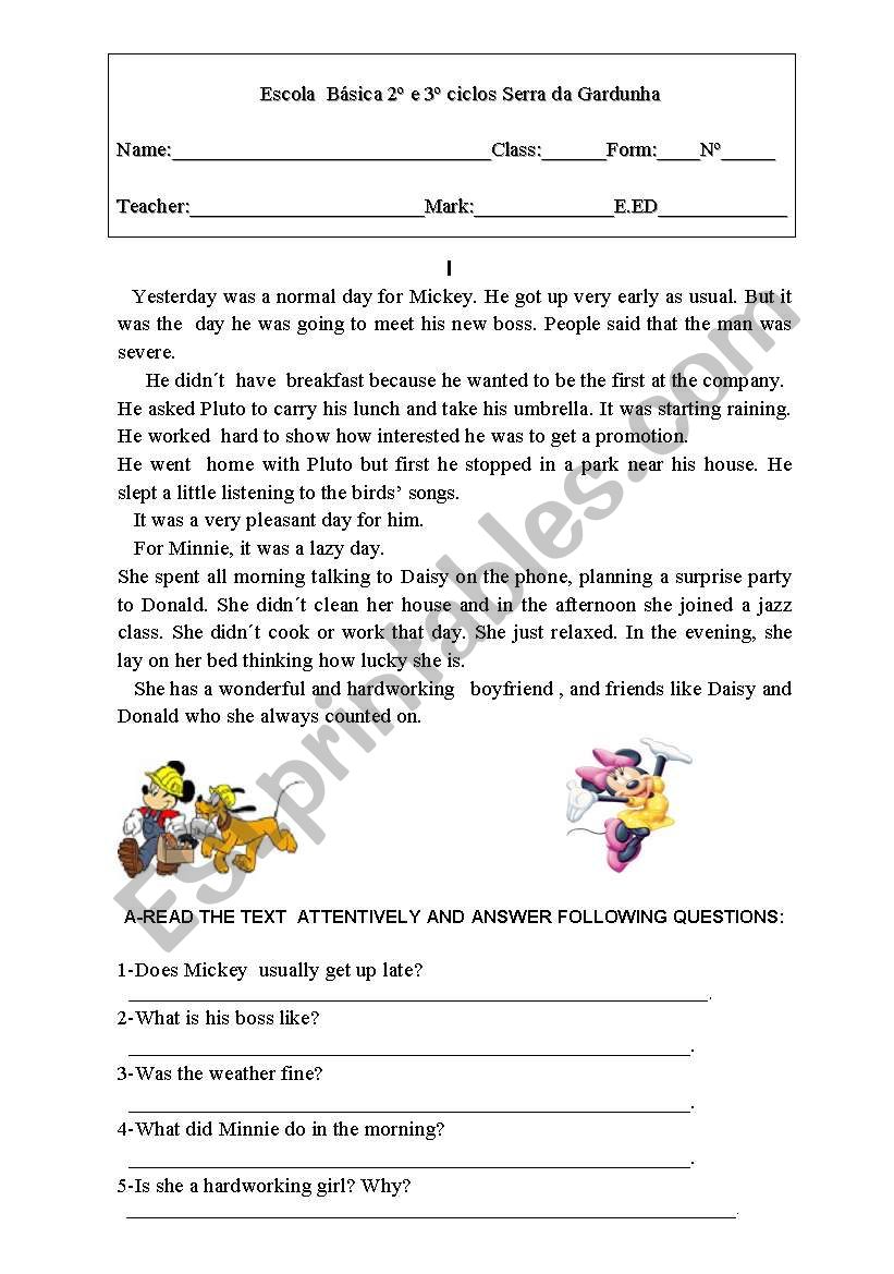 Mickey and his friends worksheet