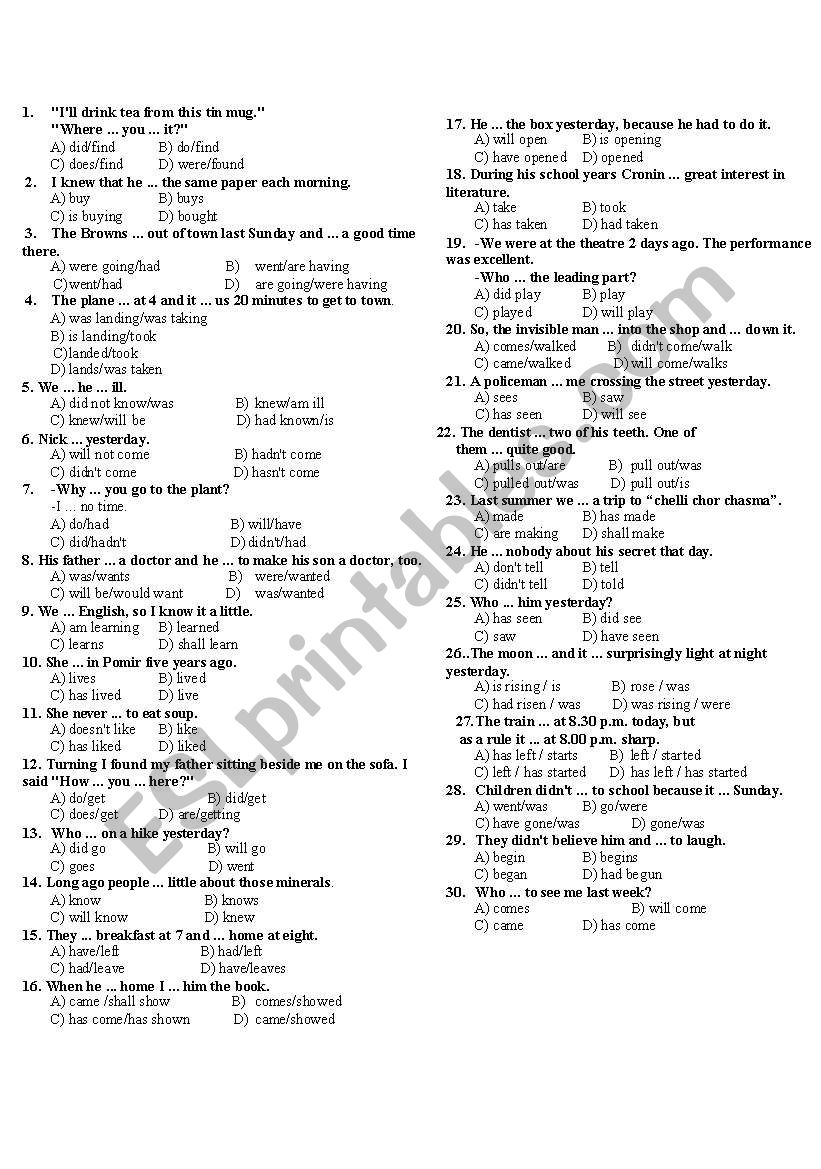 exam  worksheet