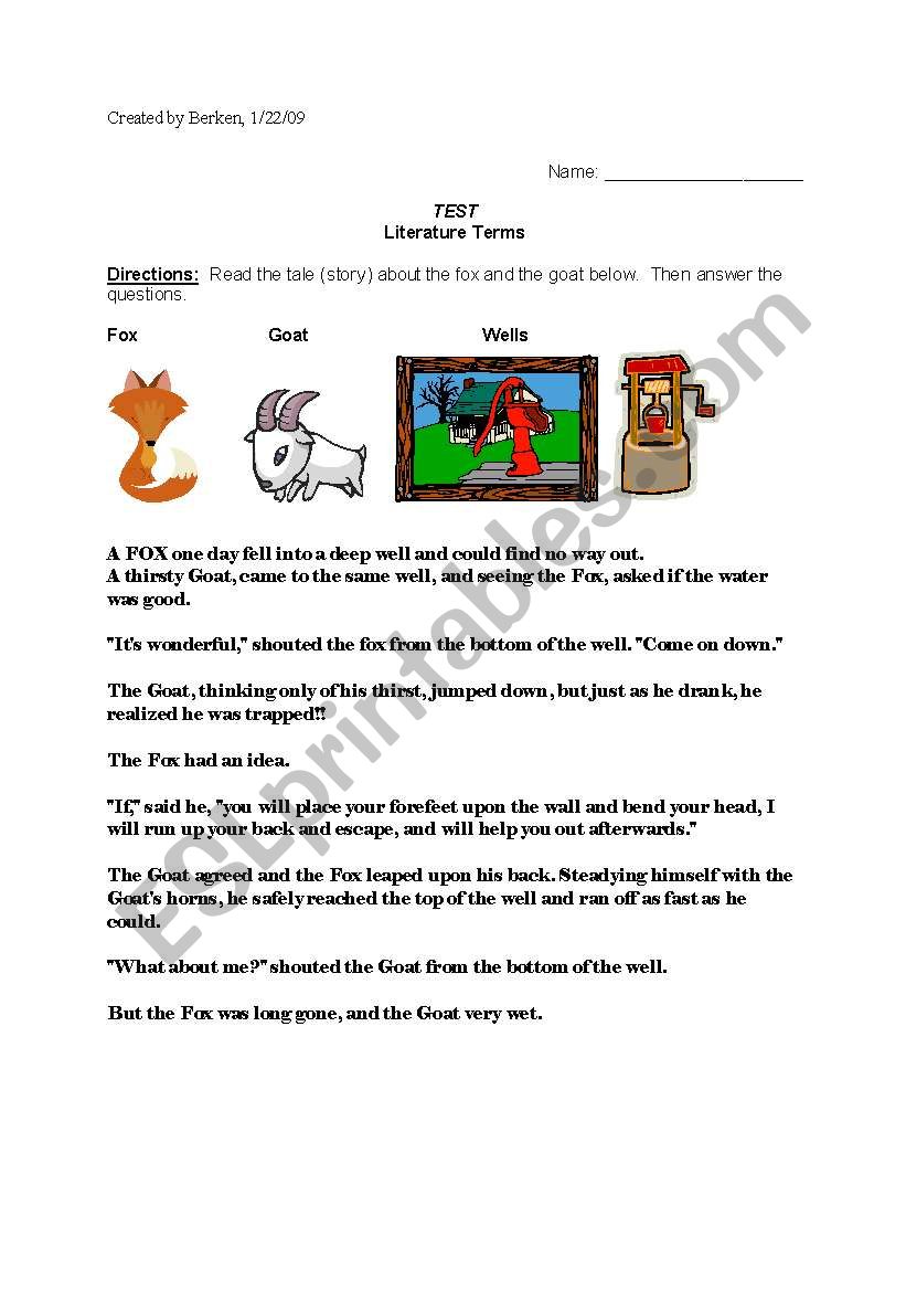 Literary Terms worksheet