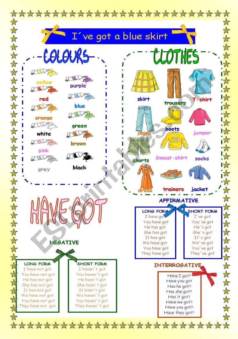 IÂ´ve got a blue skirt worksheet