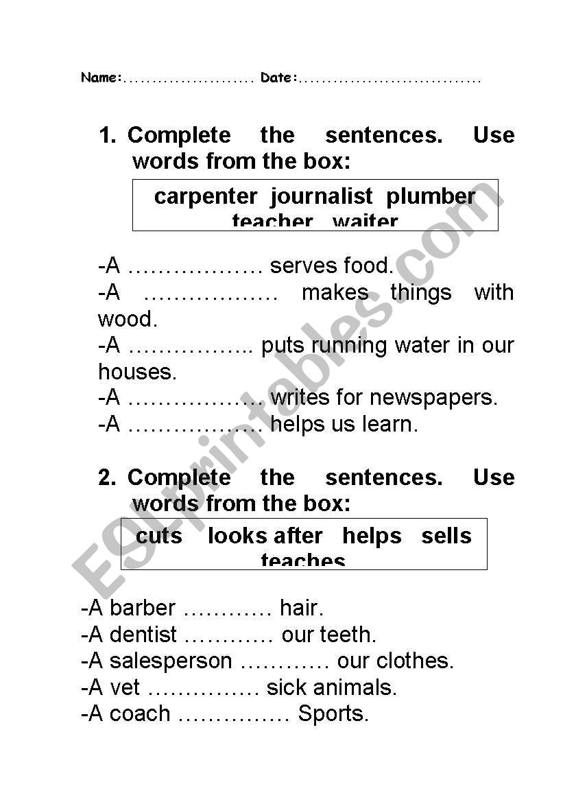 jobs worksheet